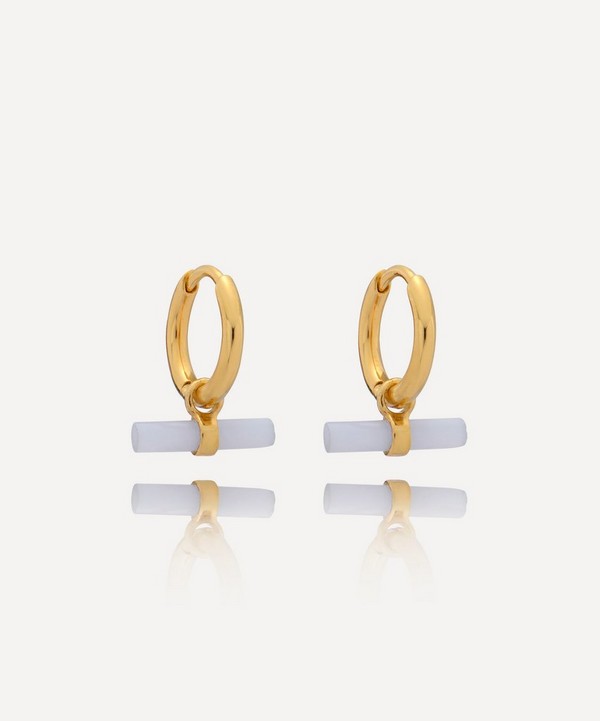 Rachel Jackson - 22ct Gold-Plated Mini Blue Agate T-Bar Hoop Earrings