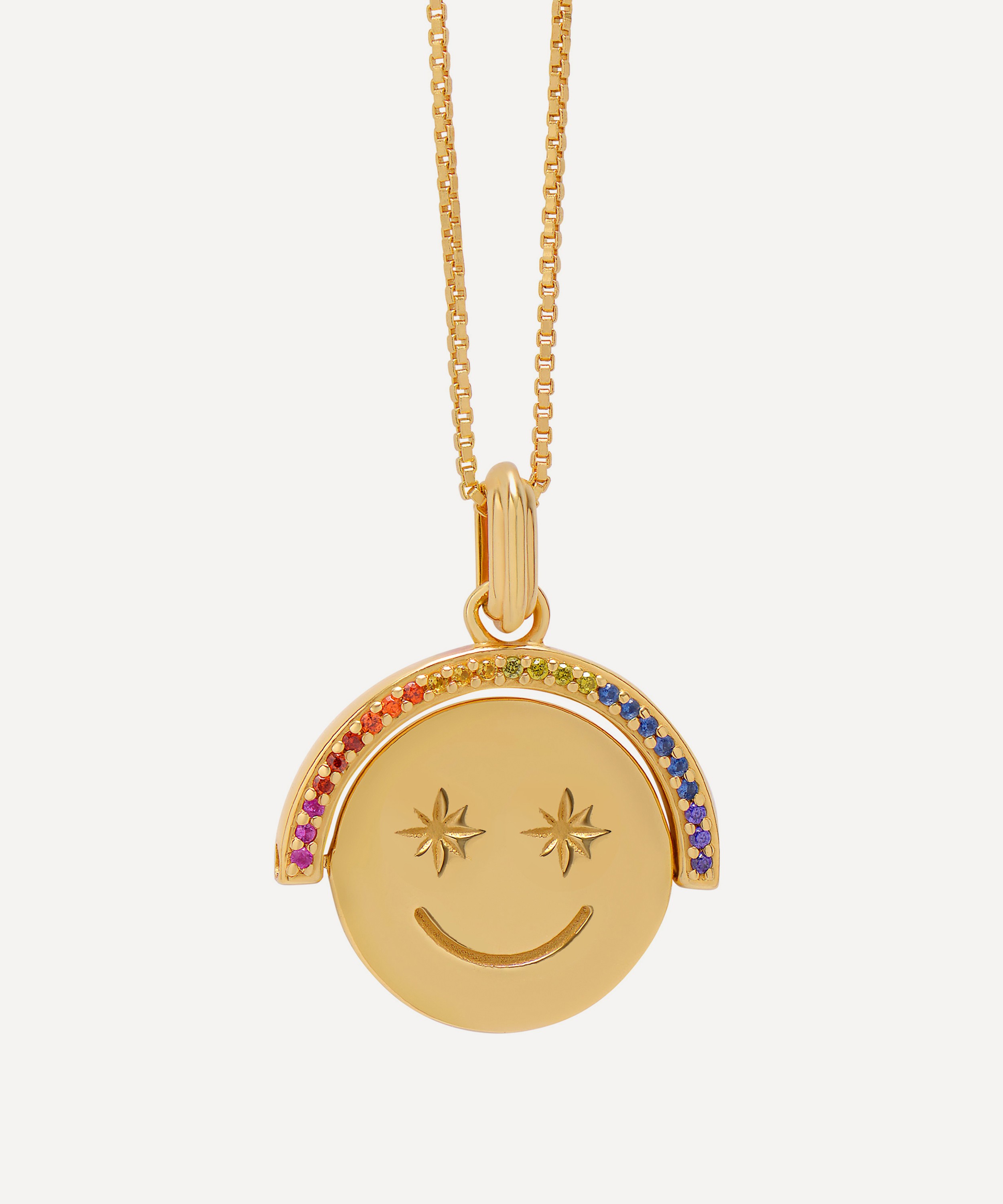 Rachel Jackson - 22ct Gold-Plated Rainbow Happy Face Spinning Pendant Necklace image number 0