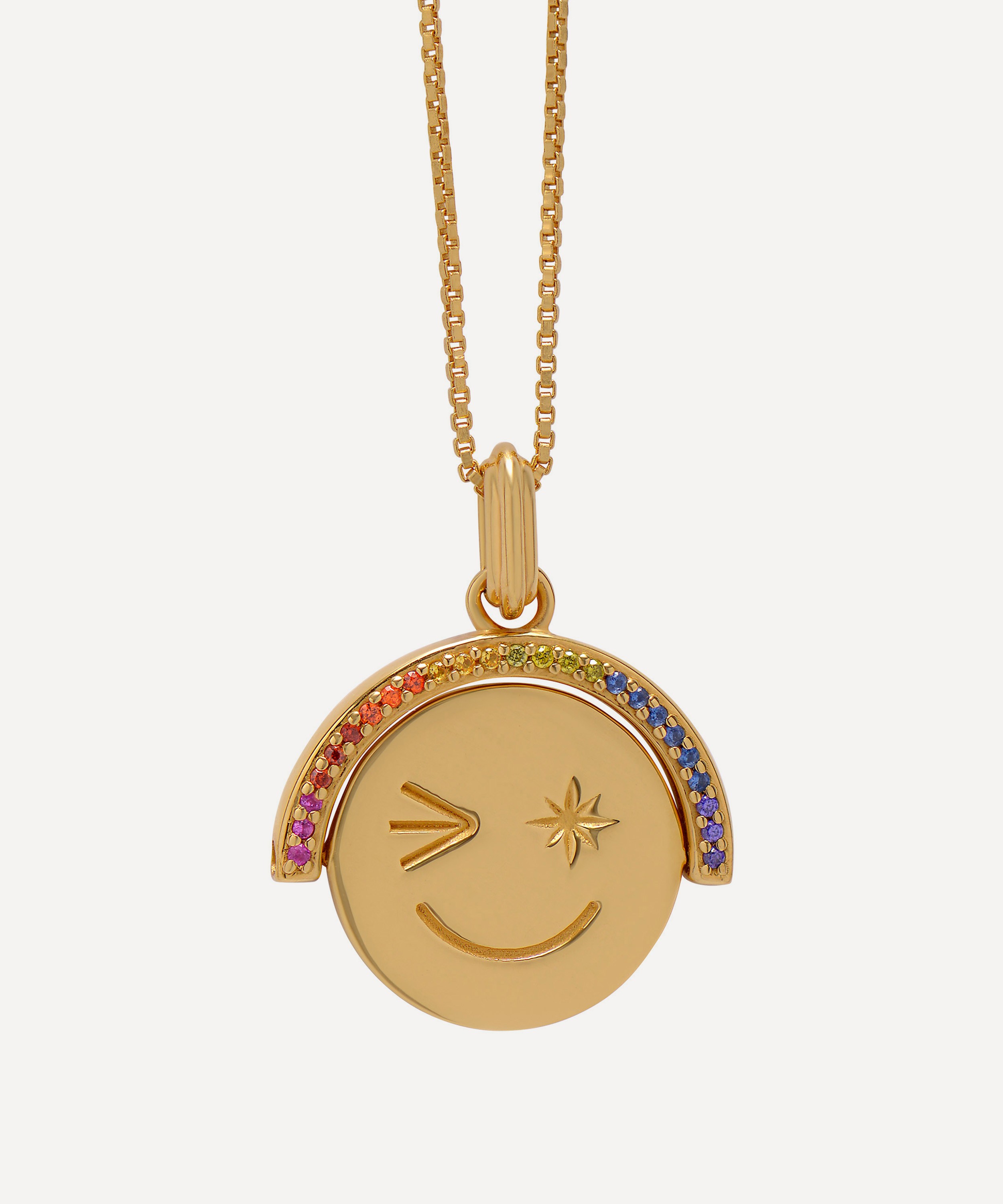 Rachel Jackson - 22ct Gold-Plated Rainbow Happy Face Spinning Pendant Necklace image number 1