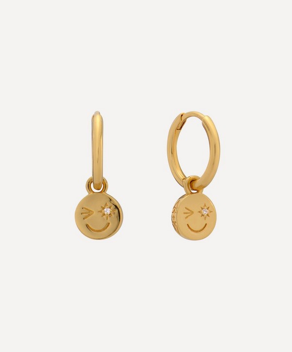 Rachel Jackson - 22ct Gold-Plated Happy Face Huggie Hoop Earrings