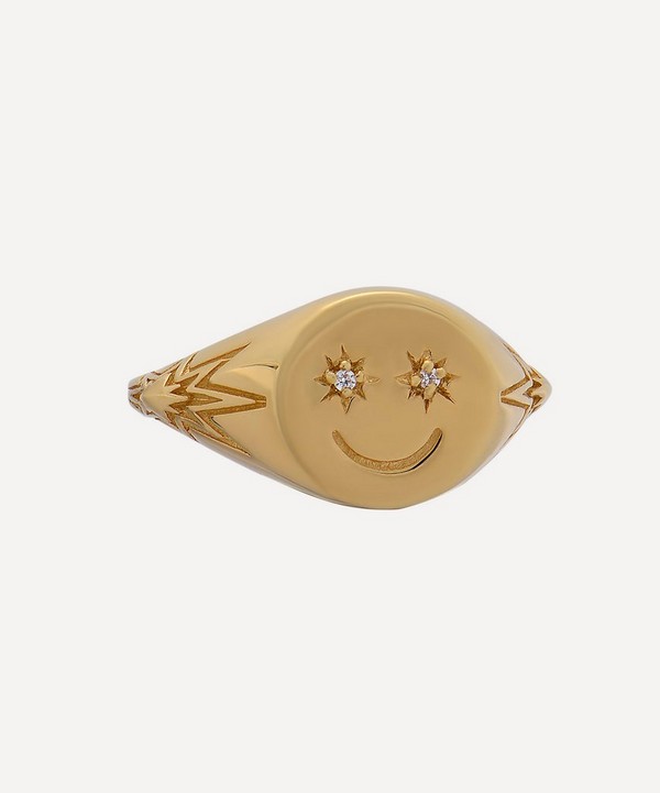 Rachel Jackson - 22ct Gold-Plated Happy Face Pinky Signet Ring image number null