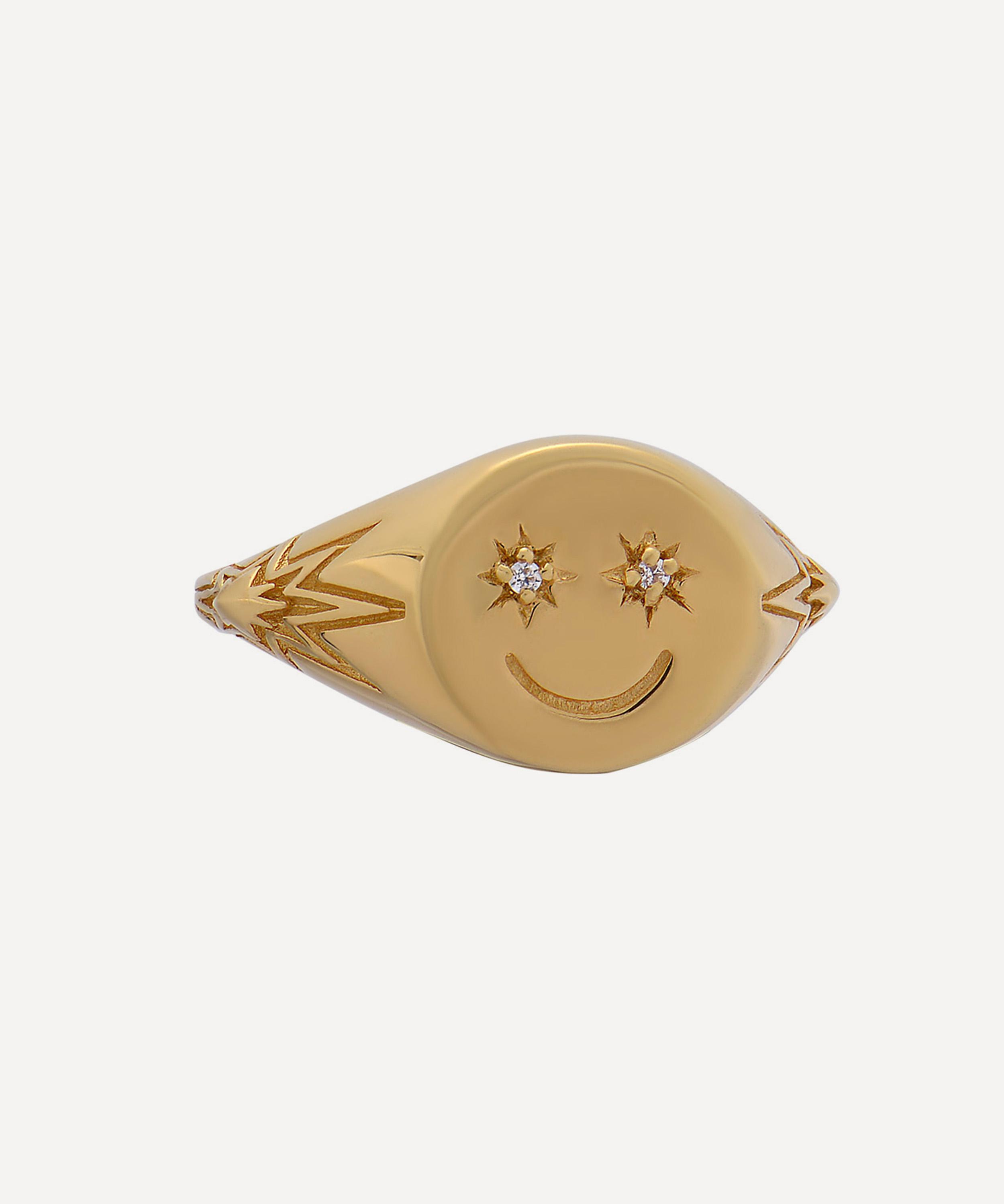 Rachel Jackson - 22ct Gold-Plated Happy Face Pinky Signet Ring