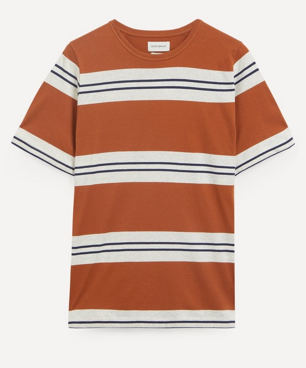 Oliver Spencer - Conduit Pryce Orange and Navy Stripe T-Shirt image number null