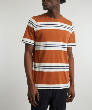Oliver Spencer - Conduit Pryce Orange and Navy Stripe T-Shirt image number 2