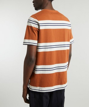 Oliver Spencer - Conduit Pryce Orange and Navy Stripe T-Shirt image number 3