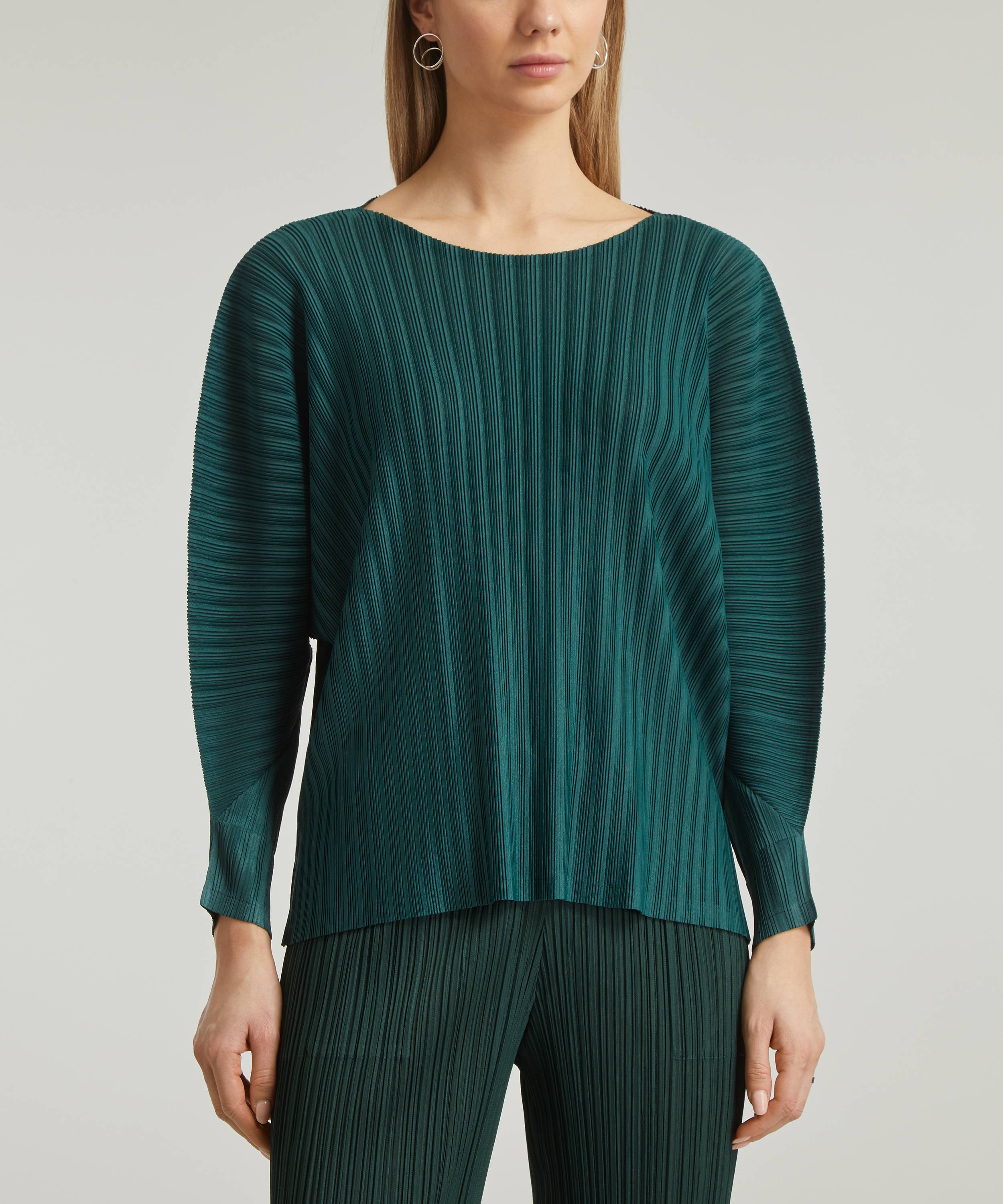 Pleats Please Issey Miyake Rib Pleats January Dark-Green Top | Liberty