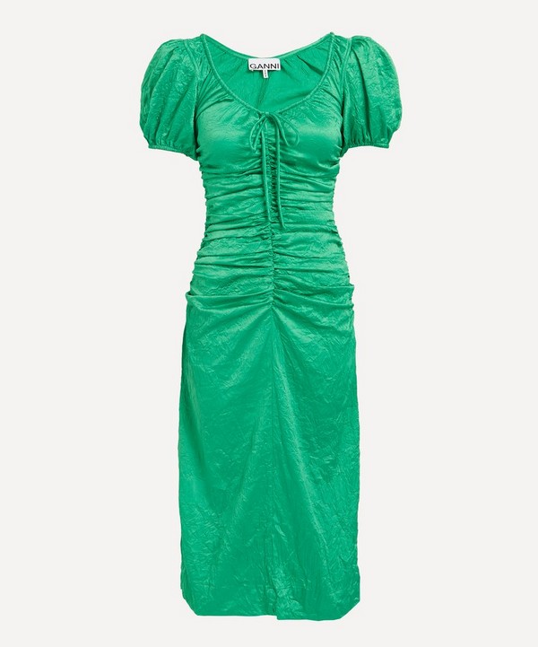 Ganni - Green Crinkled Satin Midi-Dress image number null
