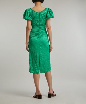 Ganni - Green Crinkled Satin Midi-Dress image number 3