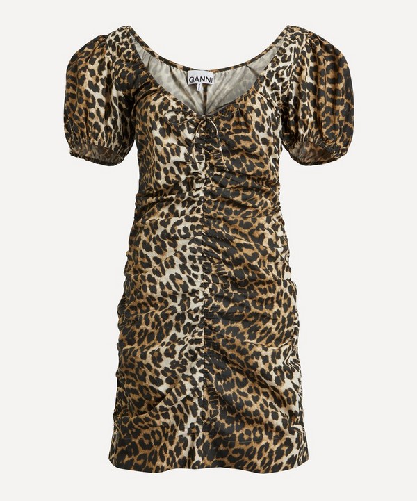 Ganni - Leopard-Printed Gathered U-Neck Mini-Dress image number null