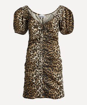 Ganni - Leopard-Printed Gathered U-Neck Mini-Dress image number 0