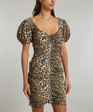 Ganni - Leopard-Printed Gathered U-Neck Mini-Dress image number 2