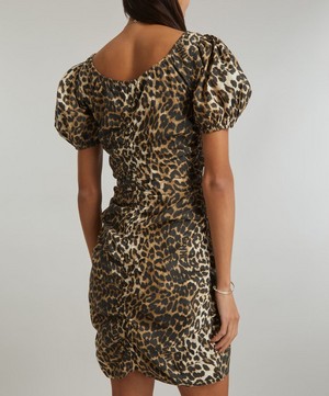 Ganni - Leopard-Printed Gathered U-Neck Mini-Dress image number 3