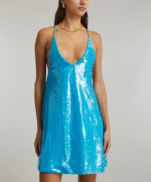 Ganni - Blue Sequin Strap-Dress image number 2