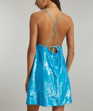 Ganni - Blue Sequin Strap-Dress image number 3
