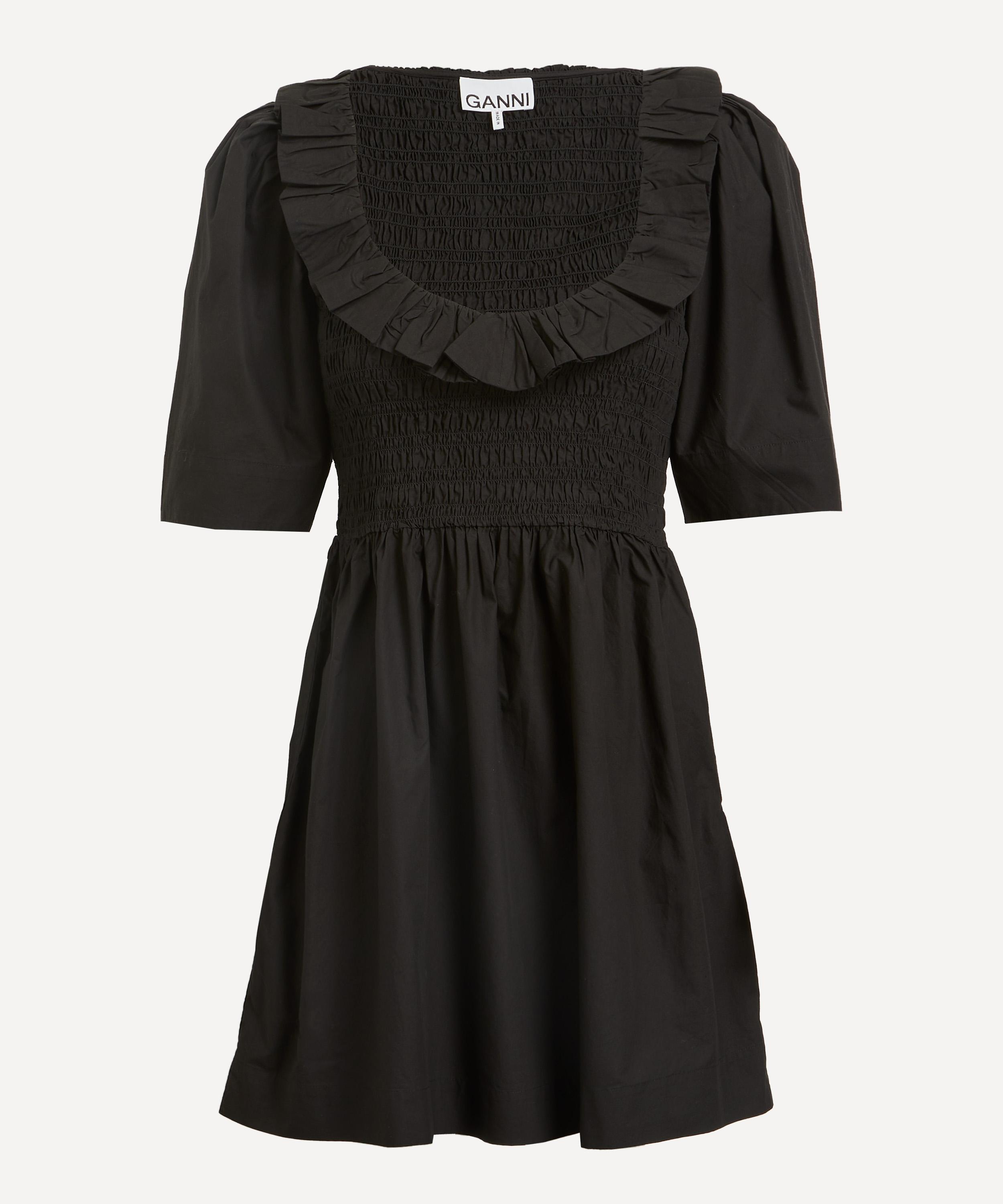 Ganni - Cotton-Poplin Open-Neck Smock Mini-Dress image number 0