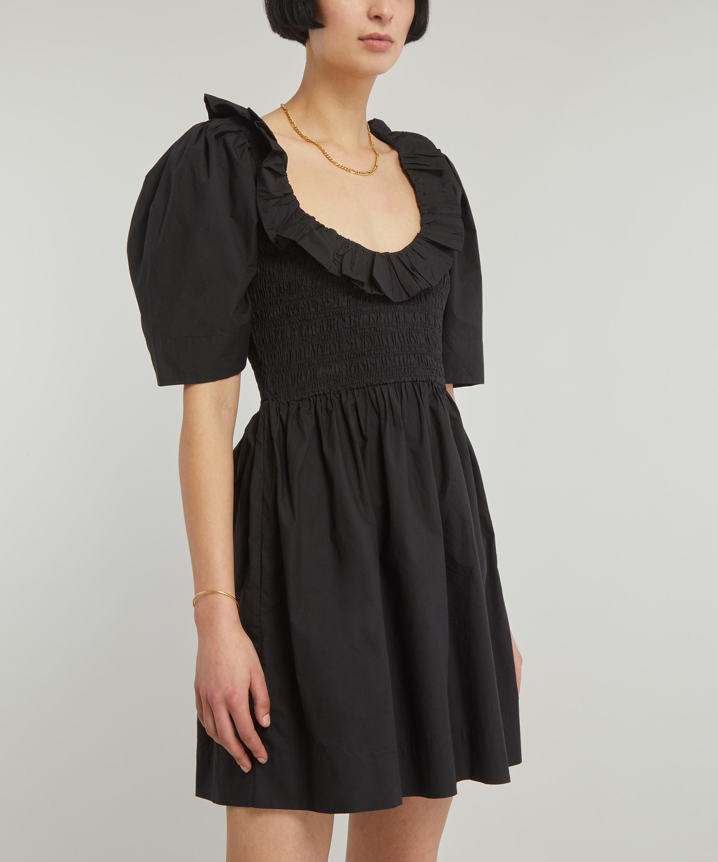 Ganni - Cotton-Poplin Open-Neck Smock Mini-Dress image number 2