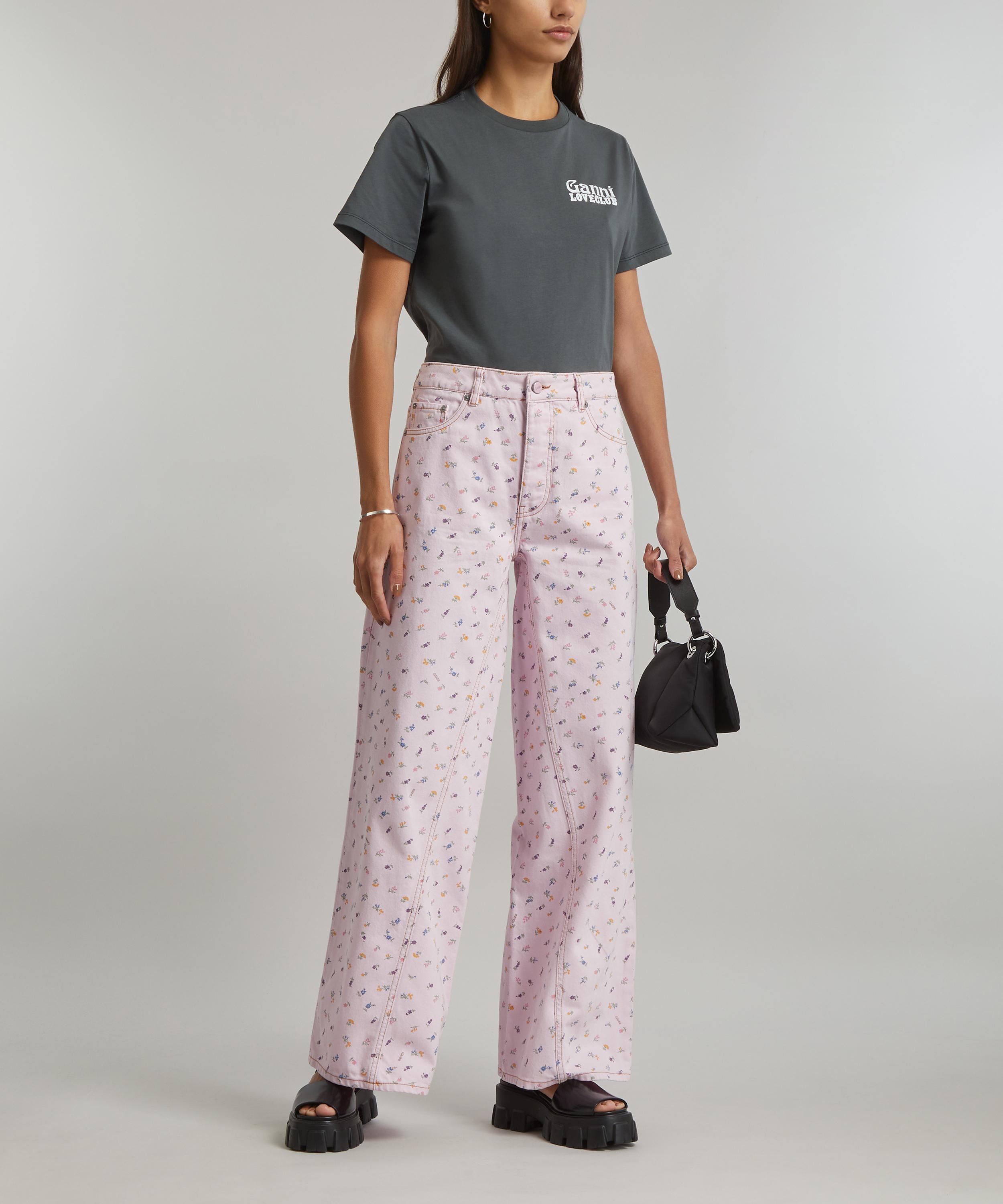 GANNI Floral-print organic silk-blend satin pajama pants