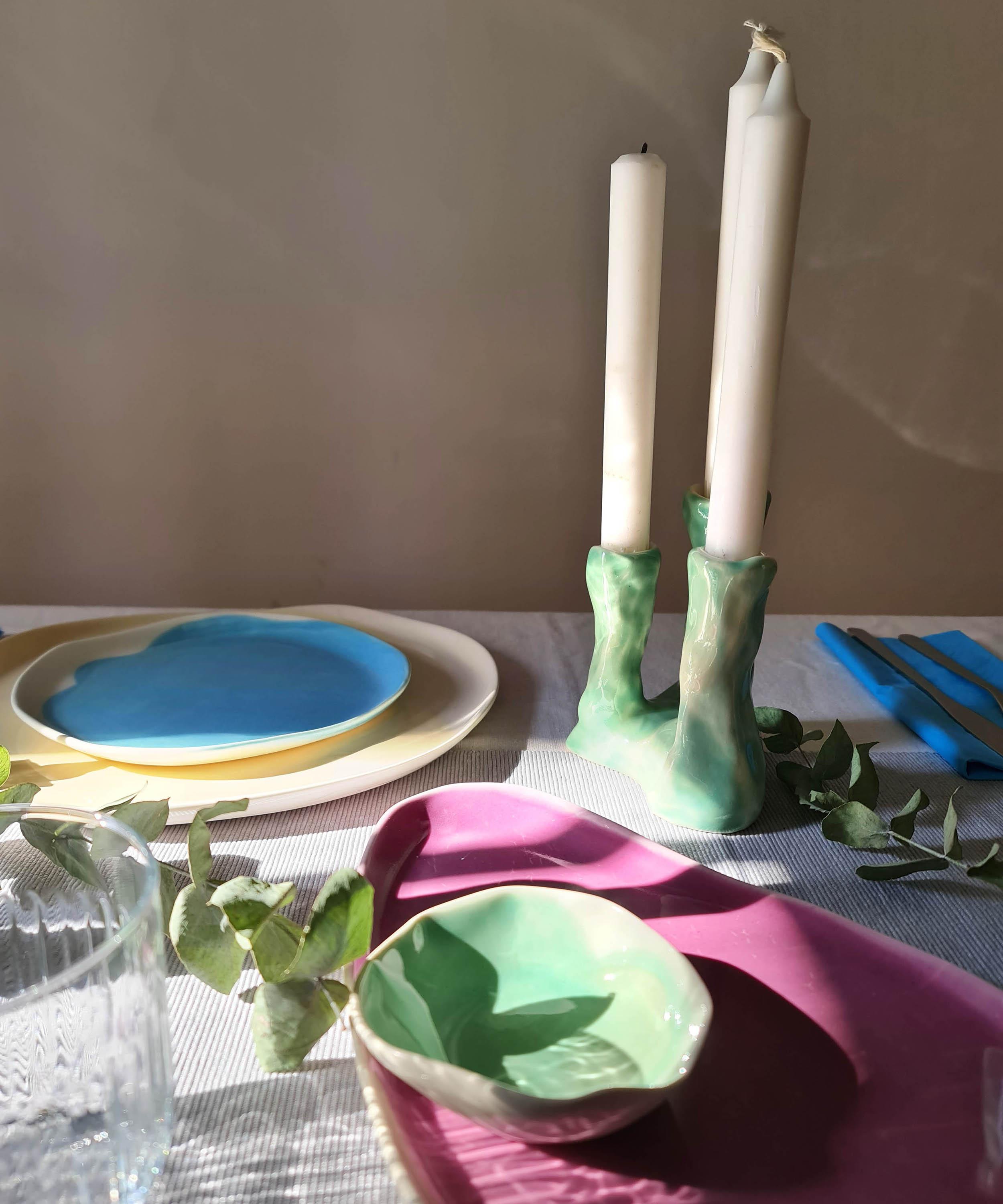 Pottery & Poetry - Painted Porcelain Triple Candle Holder image number 1