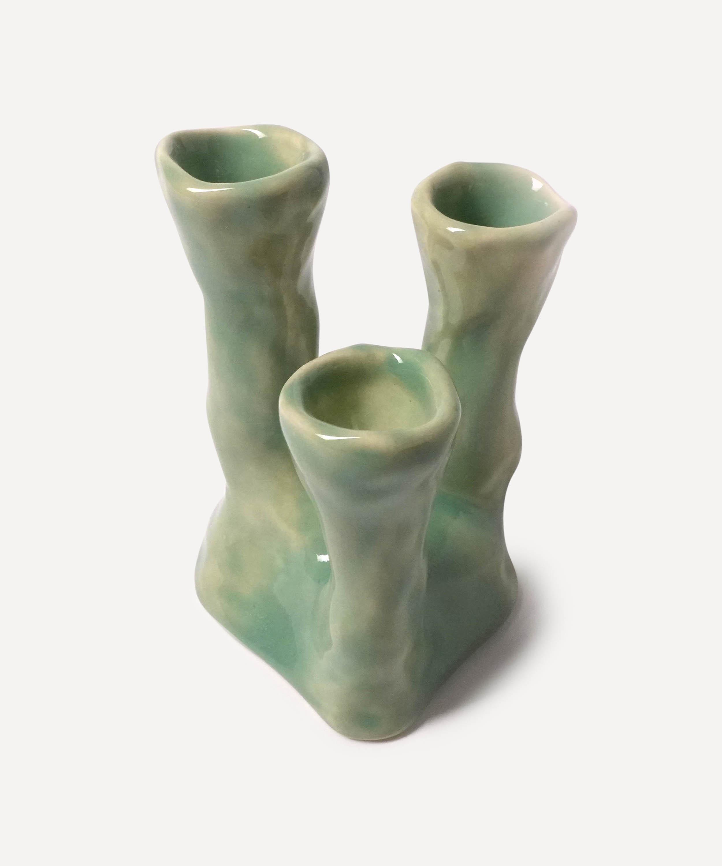 Pottery & Poetry - Painted Porcelain Triple Candle Holder image number 2