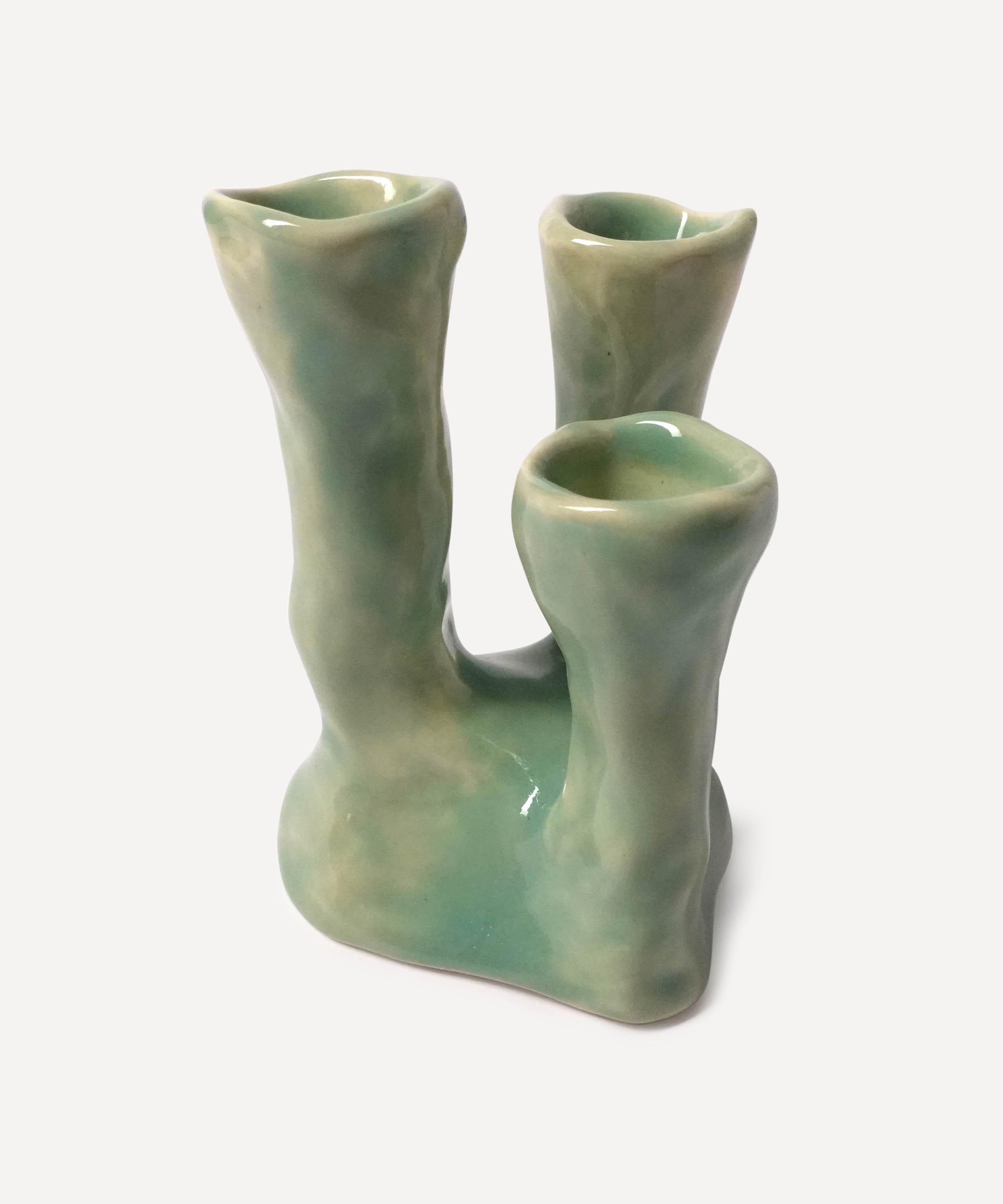 Pottery & Poetry - Painted Porcelain Triple Candle Holder image number 3