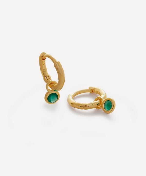 Monica Vinader - 18ct Gold Plated Vermeil Silver Mini Green Onyx Gem Huggie Hoop Earrings image number null