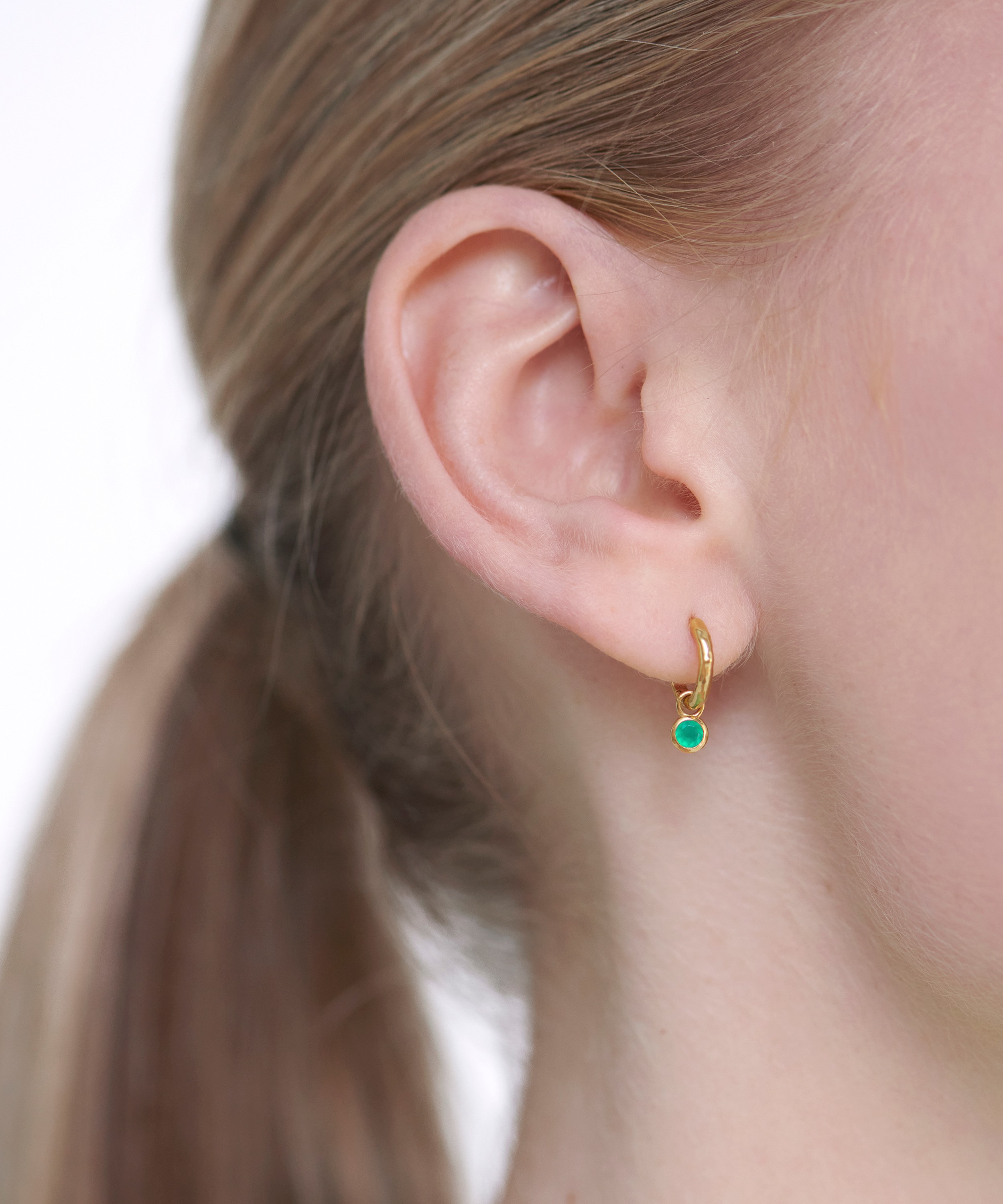 Monica Vinader - 18ct Gold Plated Vermeil Silver Mini Green Onyx Gem Huggie Hoop Earrings image number 1