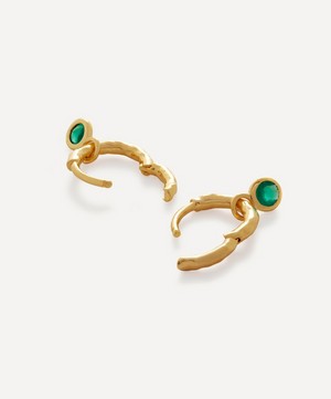 Monica Vinader - 18ct Gold Plated Vermeil Silver Mini Green Onyx Gem Huggie Hoop Earrings image number 2