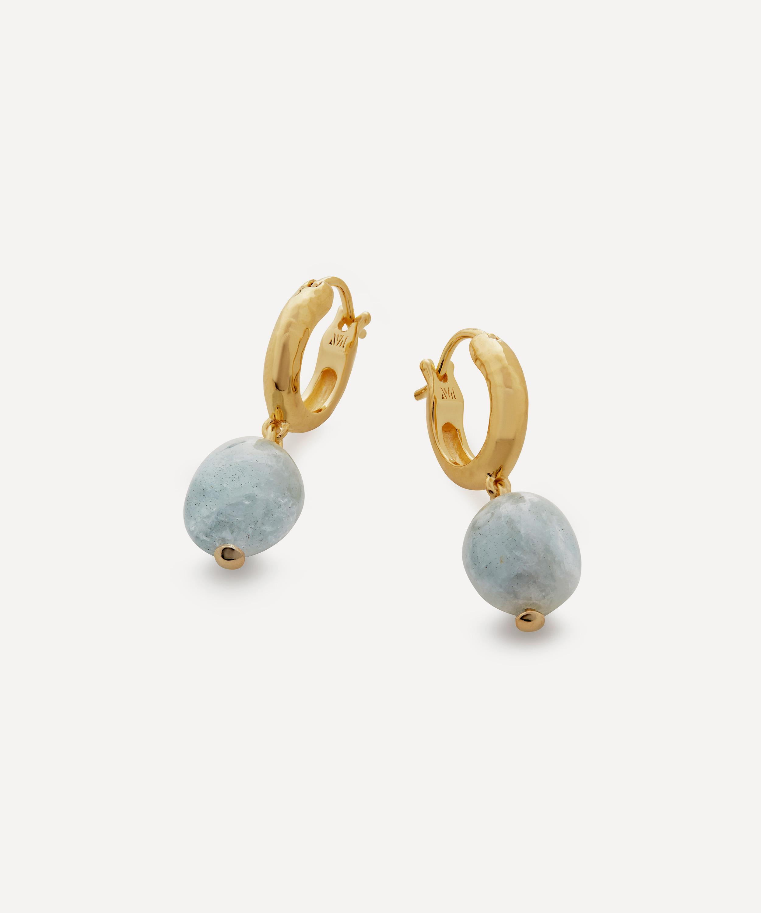 Monica Vinader - 18ct Gold Plated Vermeil Sterling Silver Rio Aquamarine Huggie Hoop Earrings image number 0