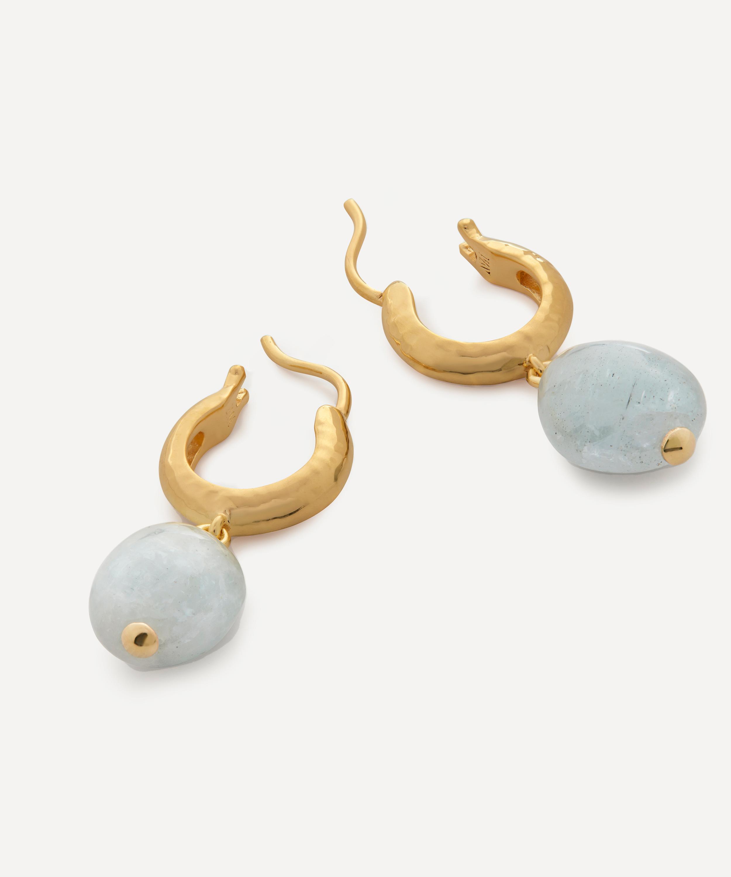 Monica Vinader - 18ct Gold Plated Vermeil Sterling Silver Rio Aquamarine Huggie Hoop Earrings image number 2