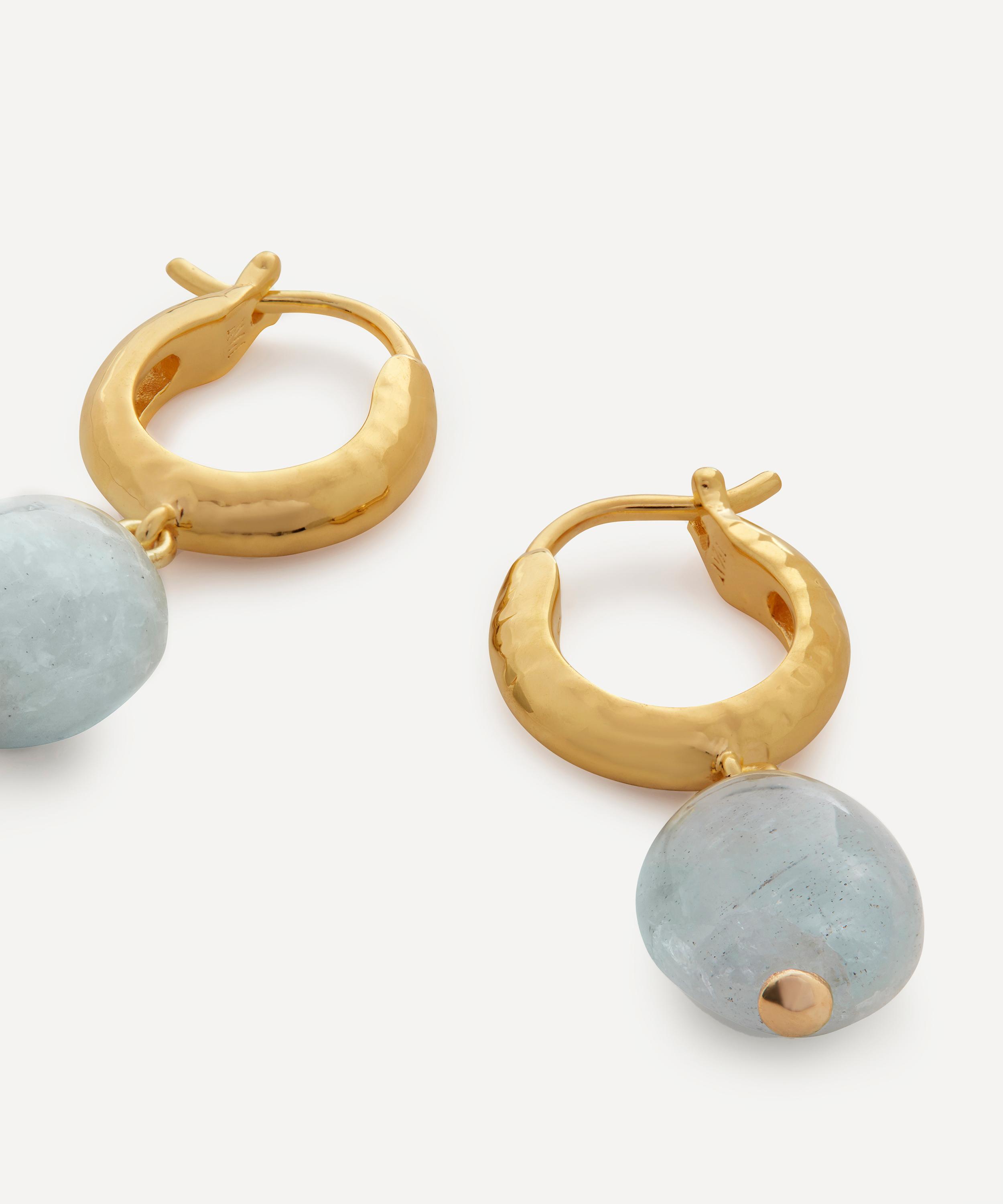Monica Vinader - 18ct Gold Plated Vermeil Sterling Silver Rio Aquamarine Huggie Hoop Earrings image number 3