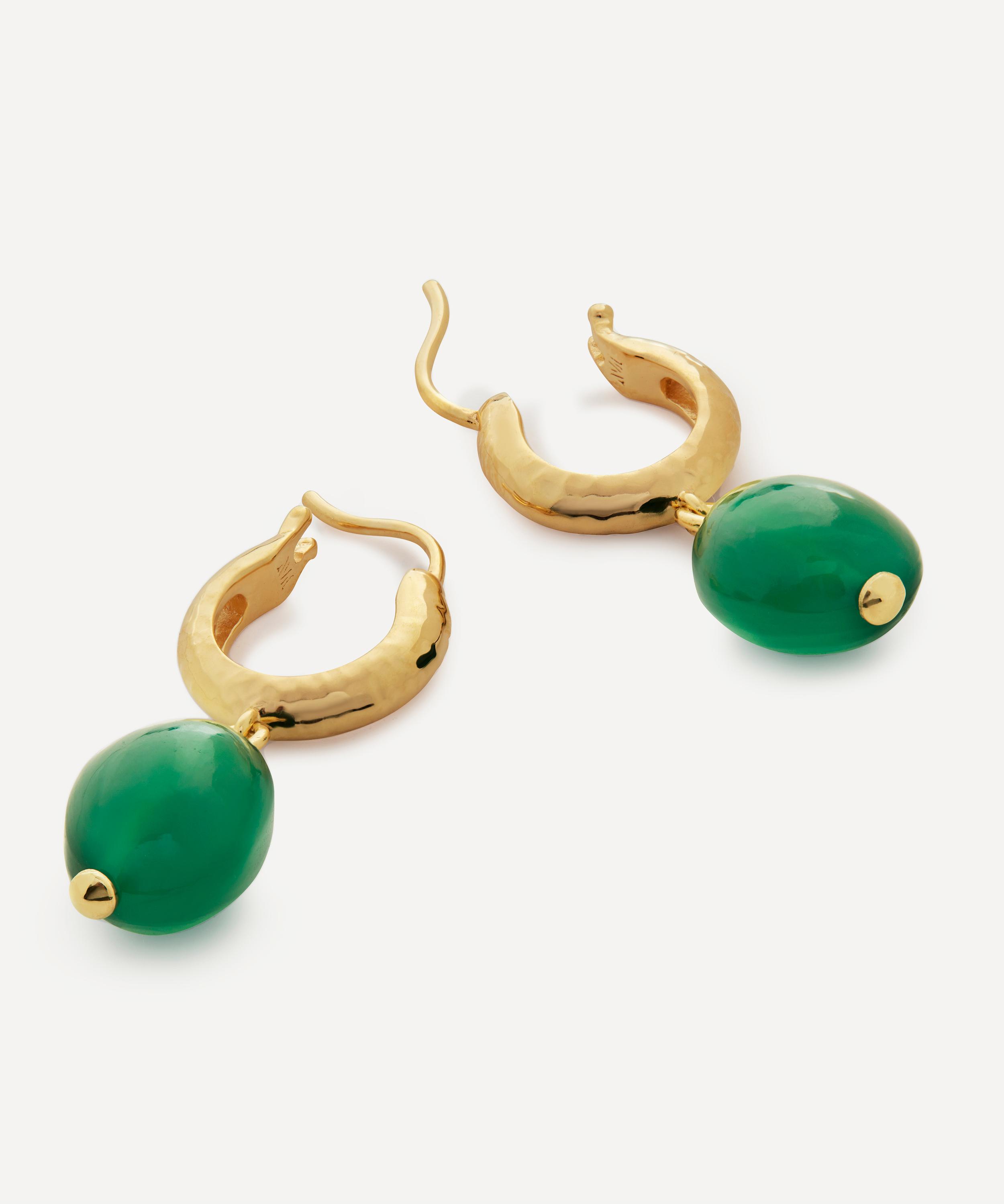 Monica Vinader - 18ct Gold Plated Vermeil Sterling Silver Rio Green Onyx Huggie Hoop Earrings image number 2