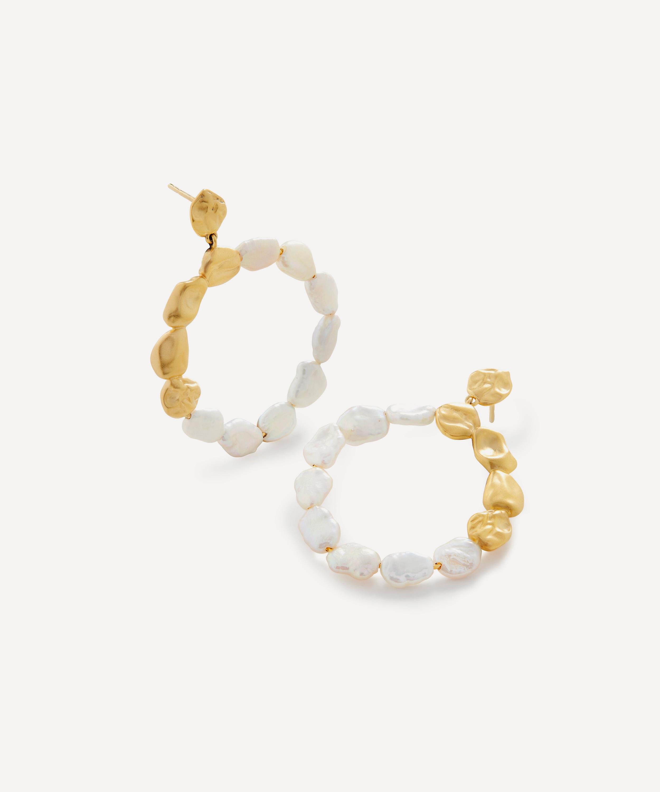 Monica Vinader - X Mother of Pearl 18ct Gold Plated Vermeil Sterling Silver Keshi Pearl Stud Earrings image number 0