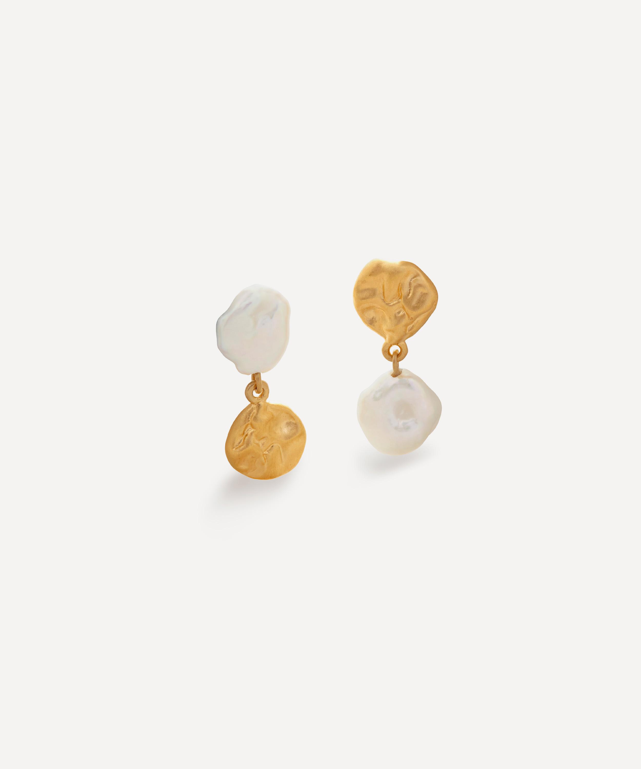 Monica Vinader - X Mother of Pearl 18ct Gold Plated Vermeil Sterling Silver Keshi Pearl Stud Drop Earrings image number 0