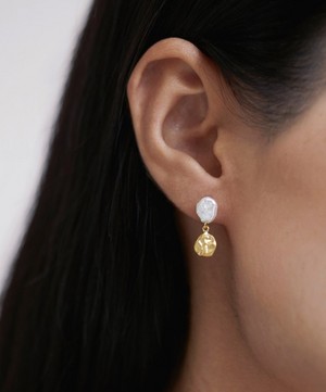 Monica Vinader - X Mother of Pearl 18ct Gold Plated Vermeil Sterling Silver Keshi Pearl Stud Drop Earrings image number 1