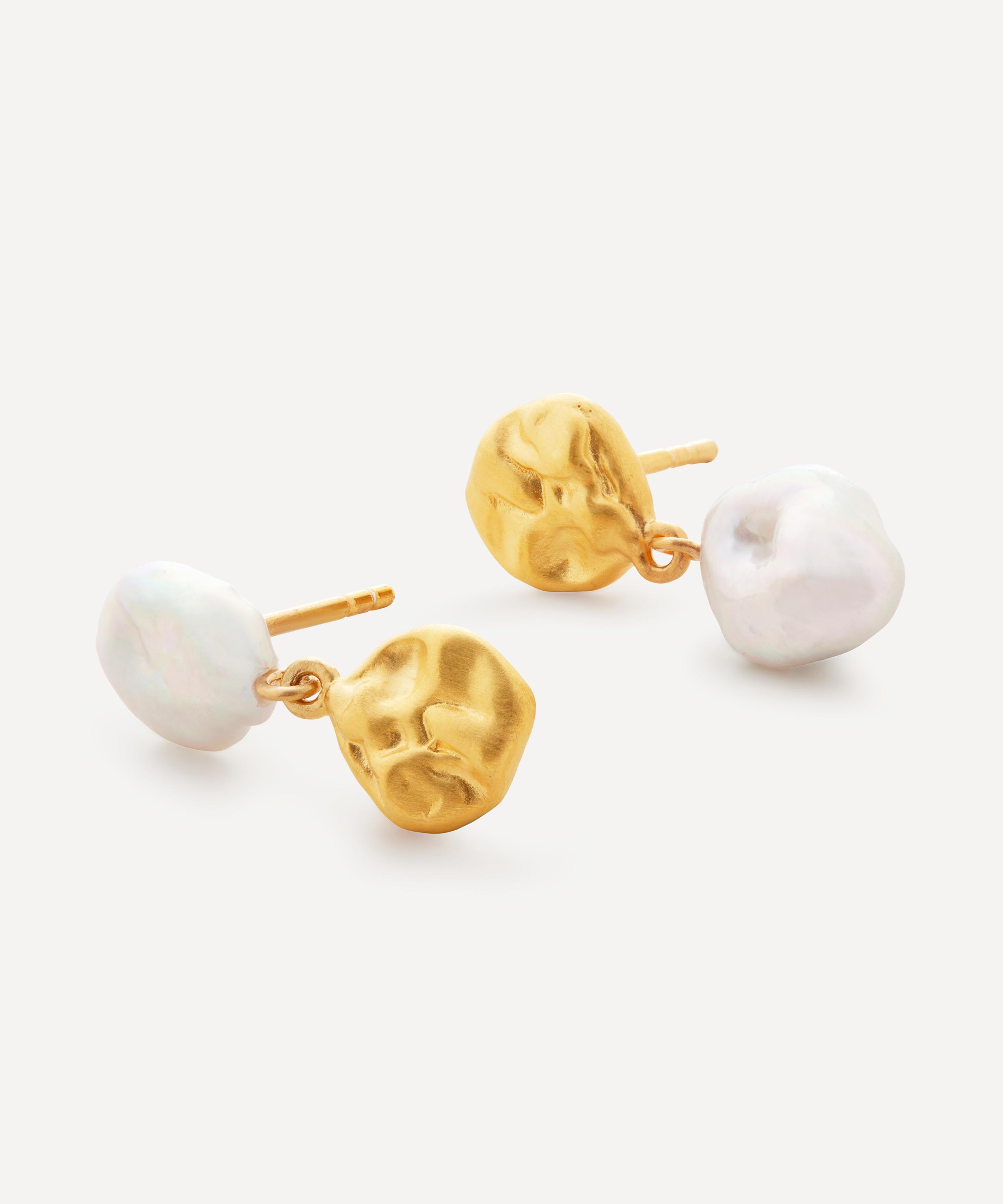 Monica Vinader - X Mother of Pearl 18ct Gold Plated Vermeil Sterling Silver Keshi Pearl Stud Drop Earrings image number 2