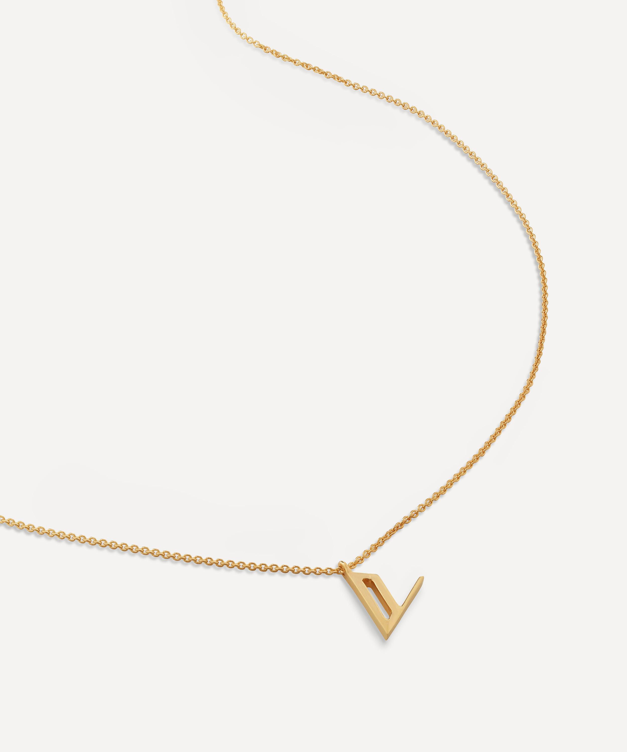 Monica Vinader - 18ct Gold Plated Vermeil Sterling Silver V Initial Alphabet Necklace image number 0