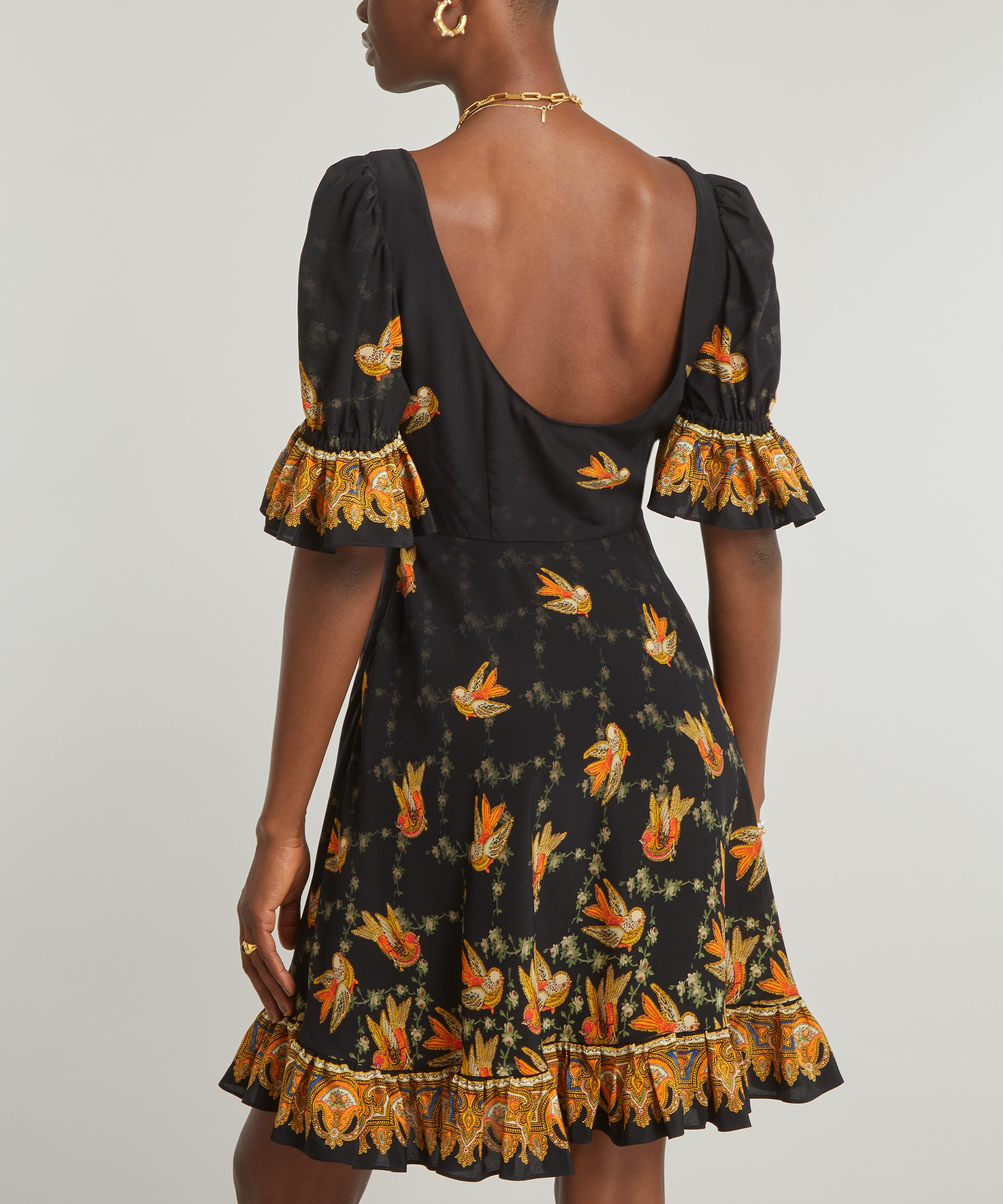 Etro - Crêpe de Chine Bird-Print Mini-Dress image number 3