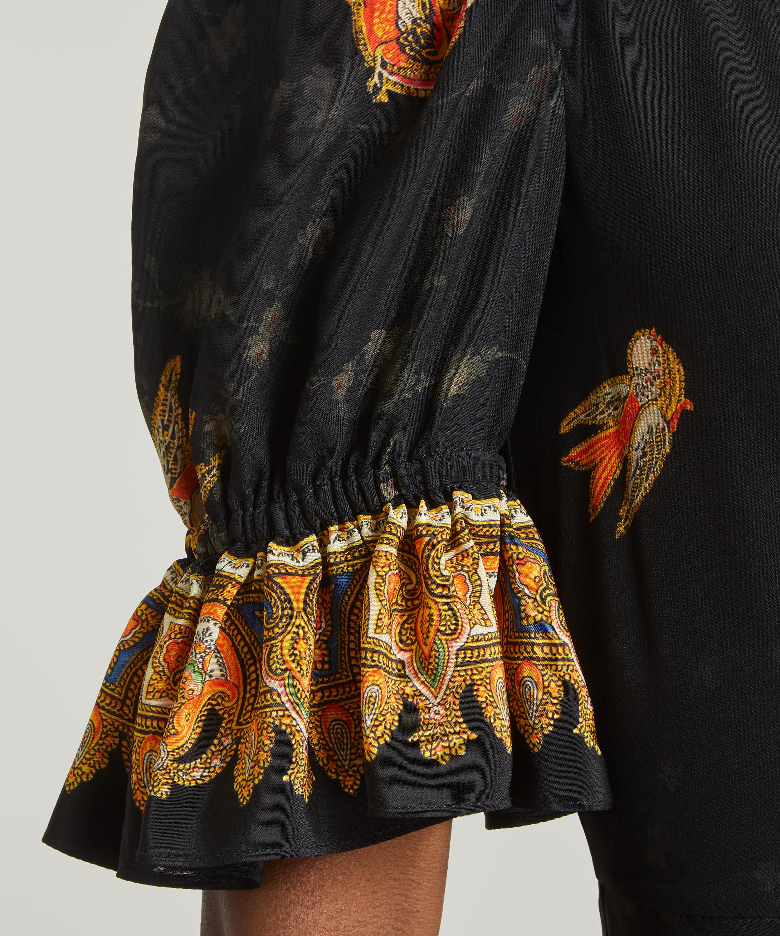 Etro - Crêpe de Chine Bird-Print Mini-Dress image number 4