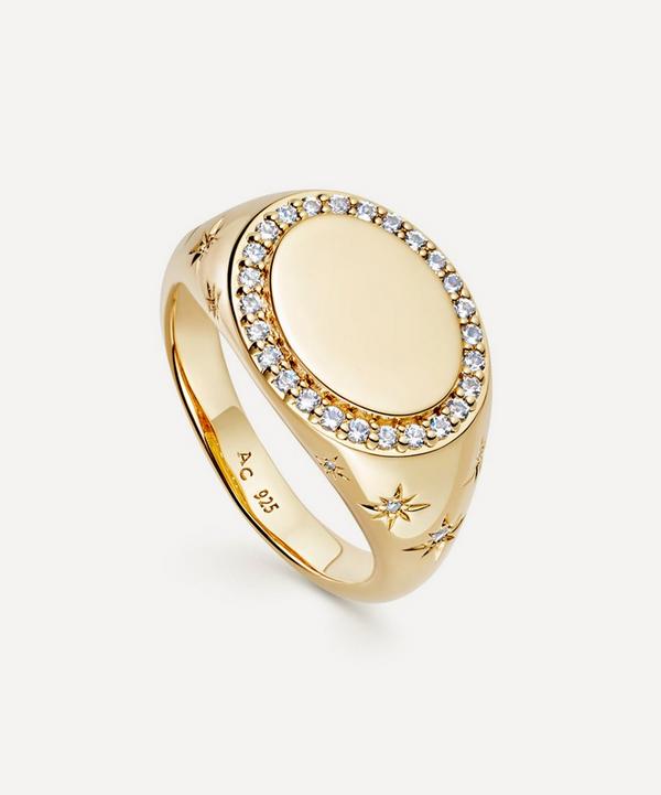 Astley Clarke - 18ct Gold-Plated Vermeil Silver Celestial Side Star Signet Ring image number null