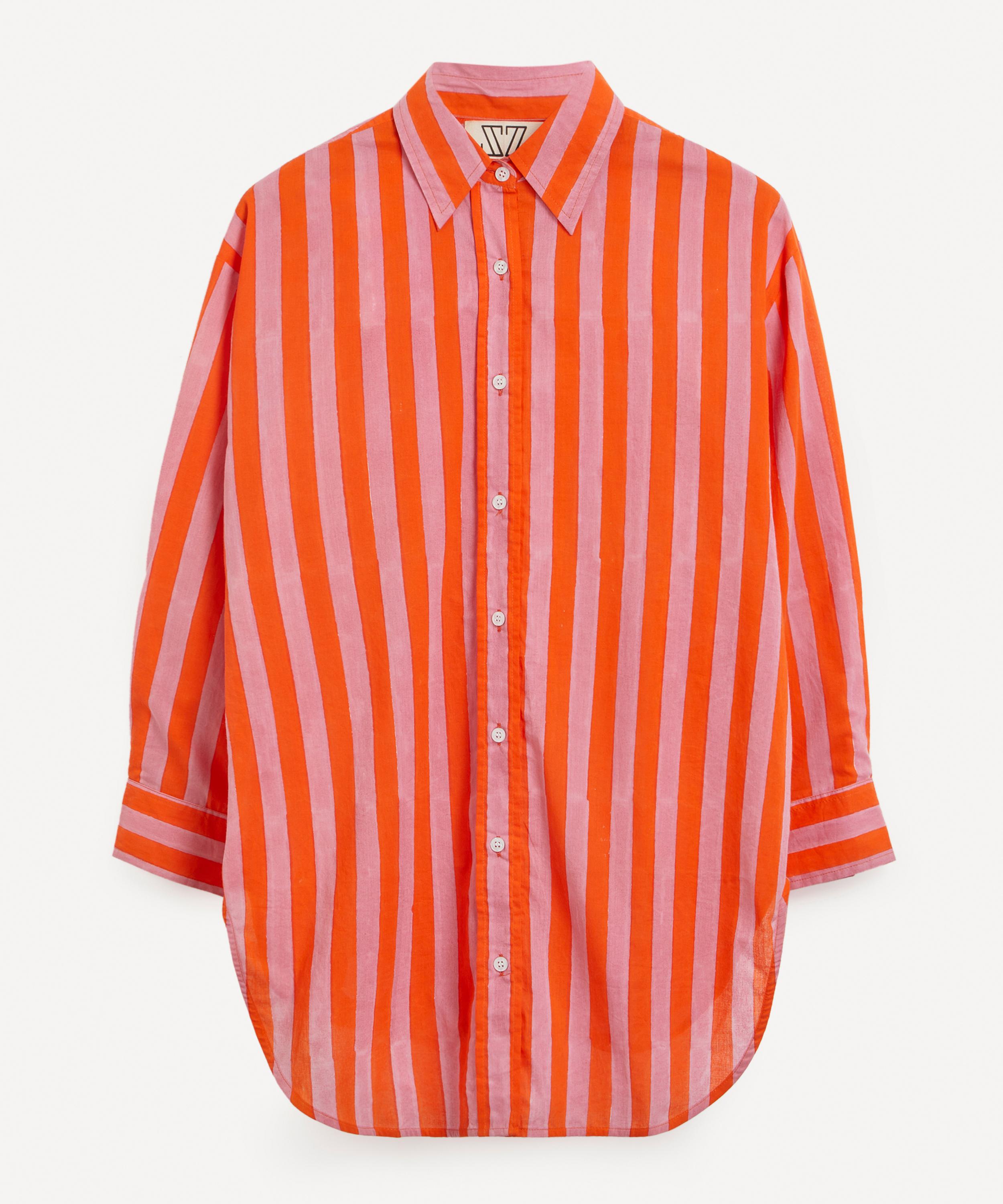 Oversized Button-Down Striped Shirt