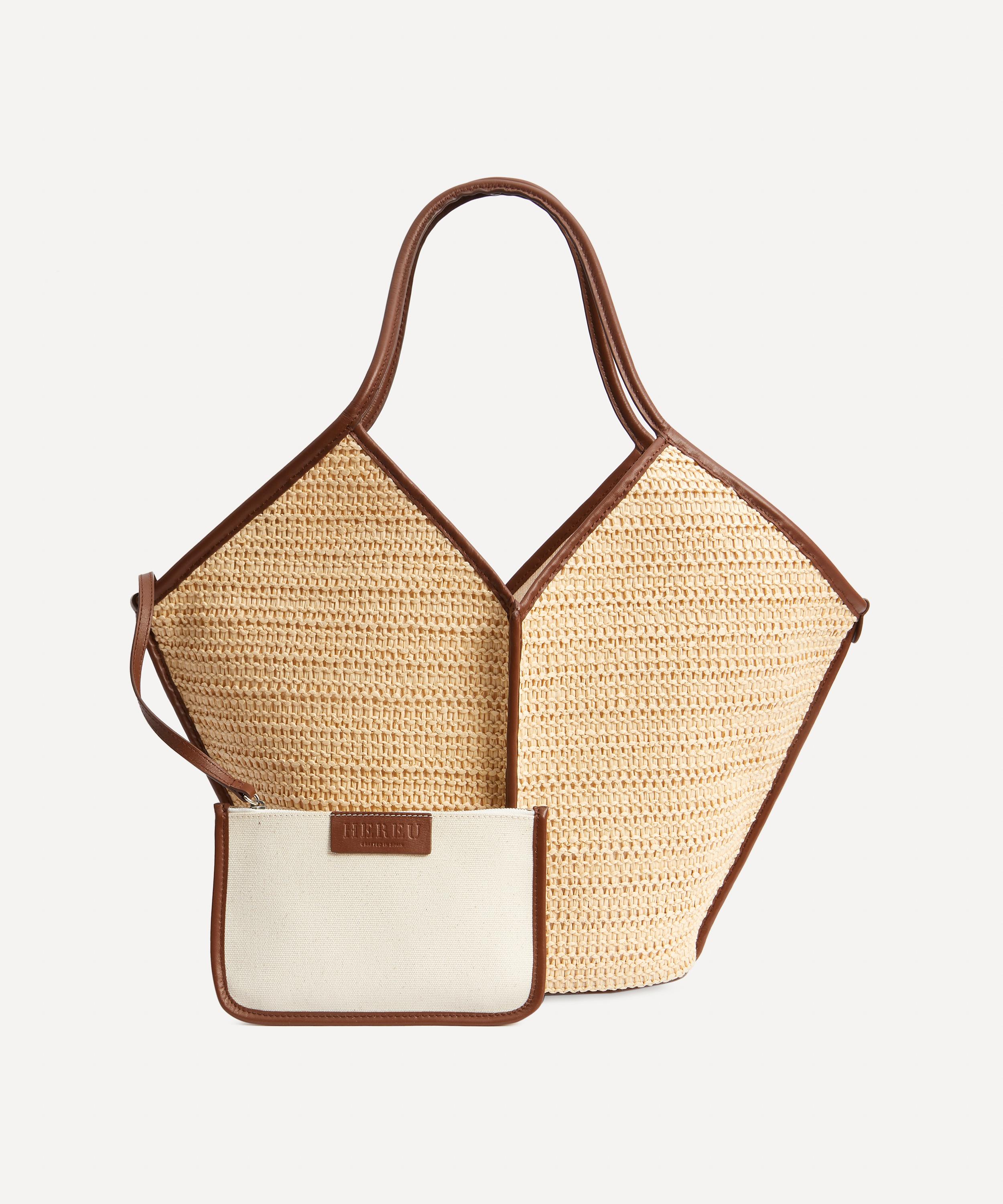 HEREU Castell Leather and Raffia Tote Bag