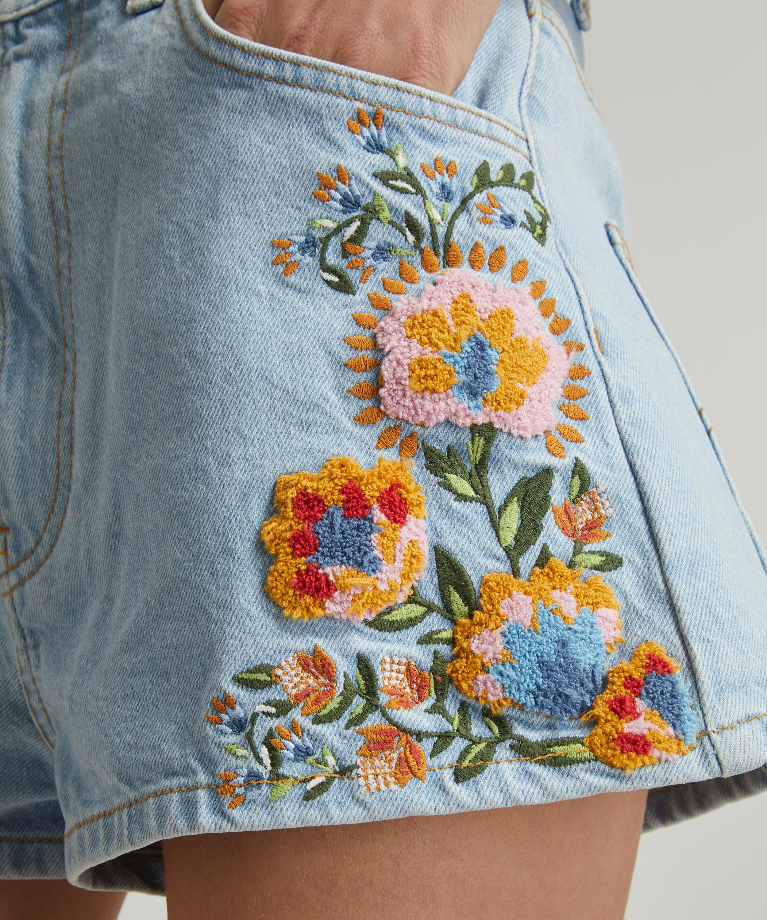 FARM Rio Embroidered Denim Pants in Blue