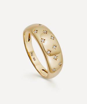 18ct Gold-Plated Vermeil Silver Celestial Tiny Star Wide Band Ring
