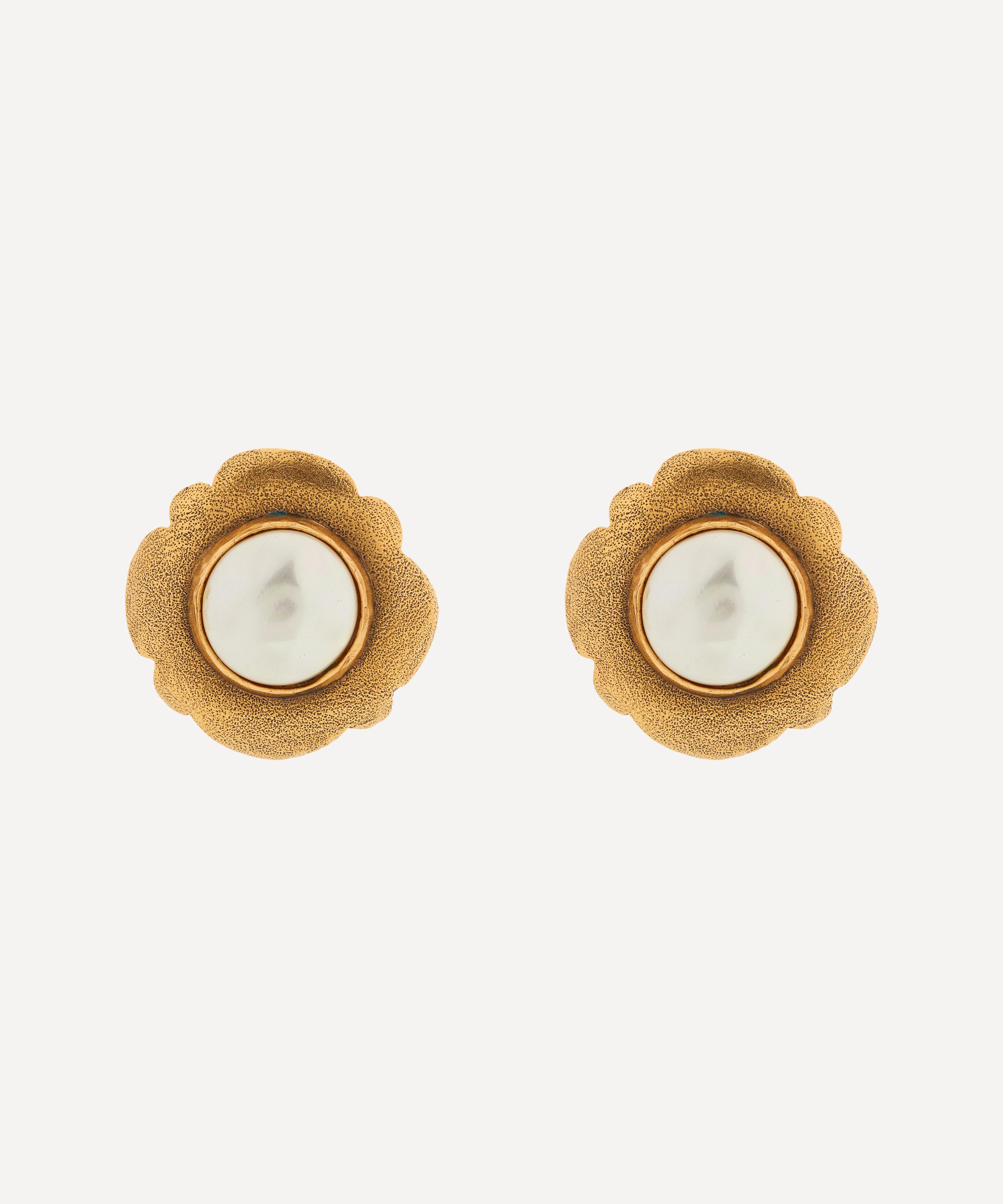 Chanel Camellia Earrings Vintage Gold