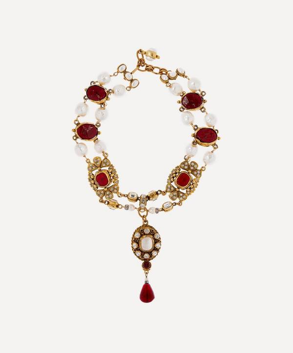Dress Box - 1980’s Chanel Gilt Faux Ruby And Diamond Pearl Necklace image number 0