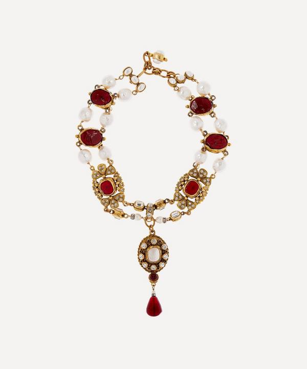 Dress Box - 1980’s Chanel Gilt Faux Ruby And Diamond Pearl Necklace image number null