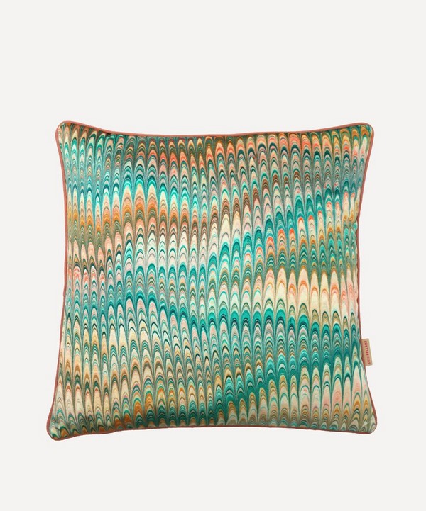 Susi Bellamy - Marbled Saffron Velvet Square Cushion image number null