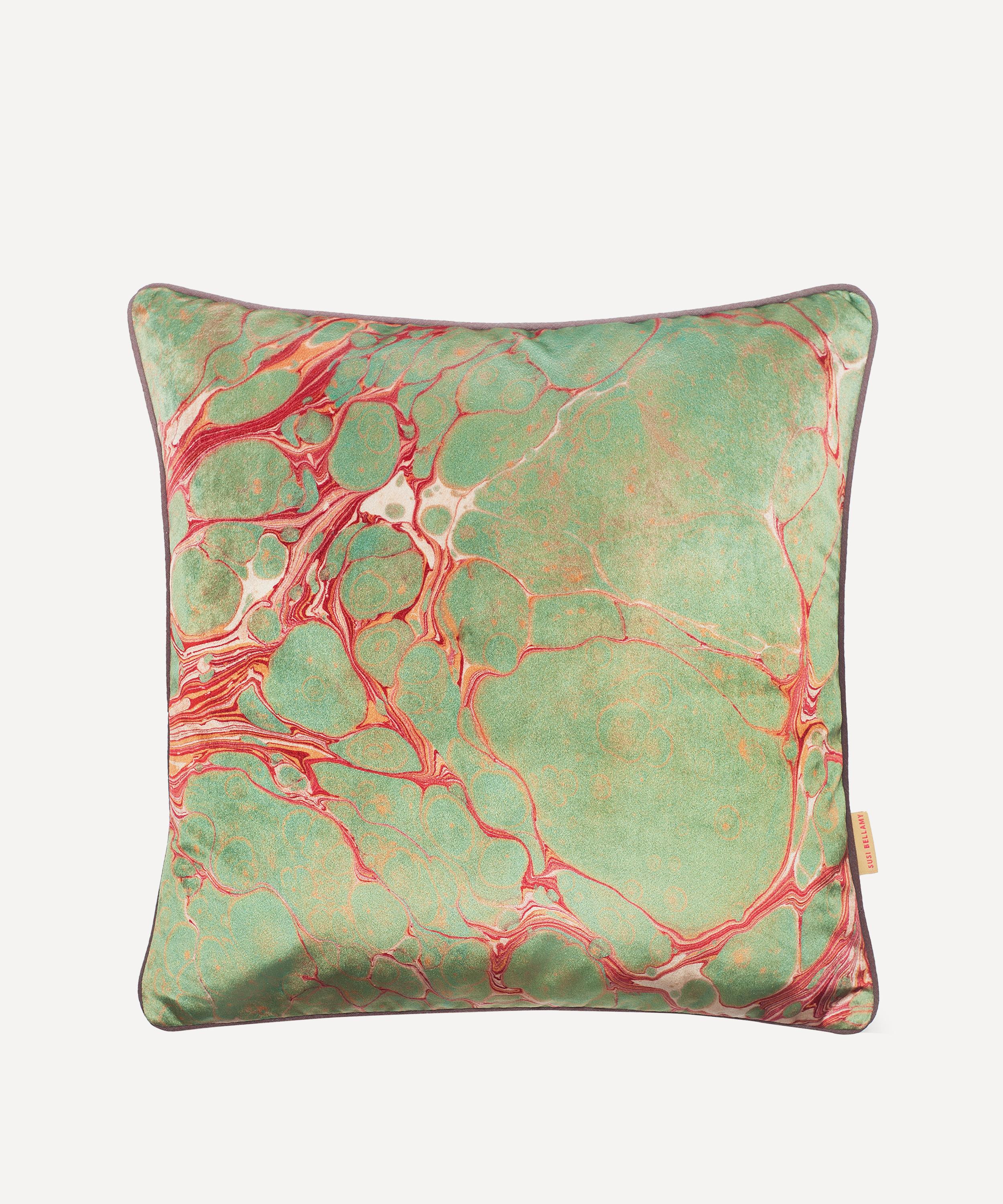 Susi Bellamy - Marbled Sage Velvet Square Cushion