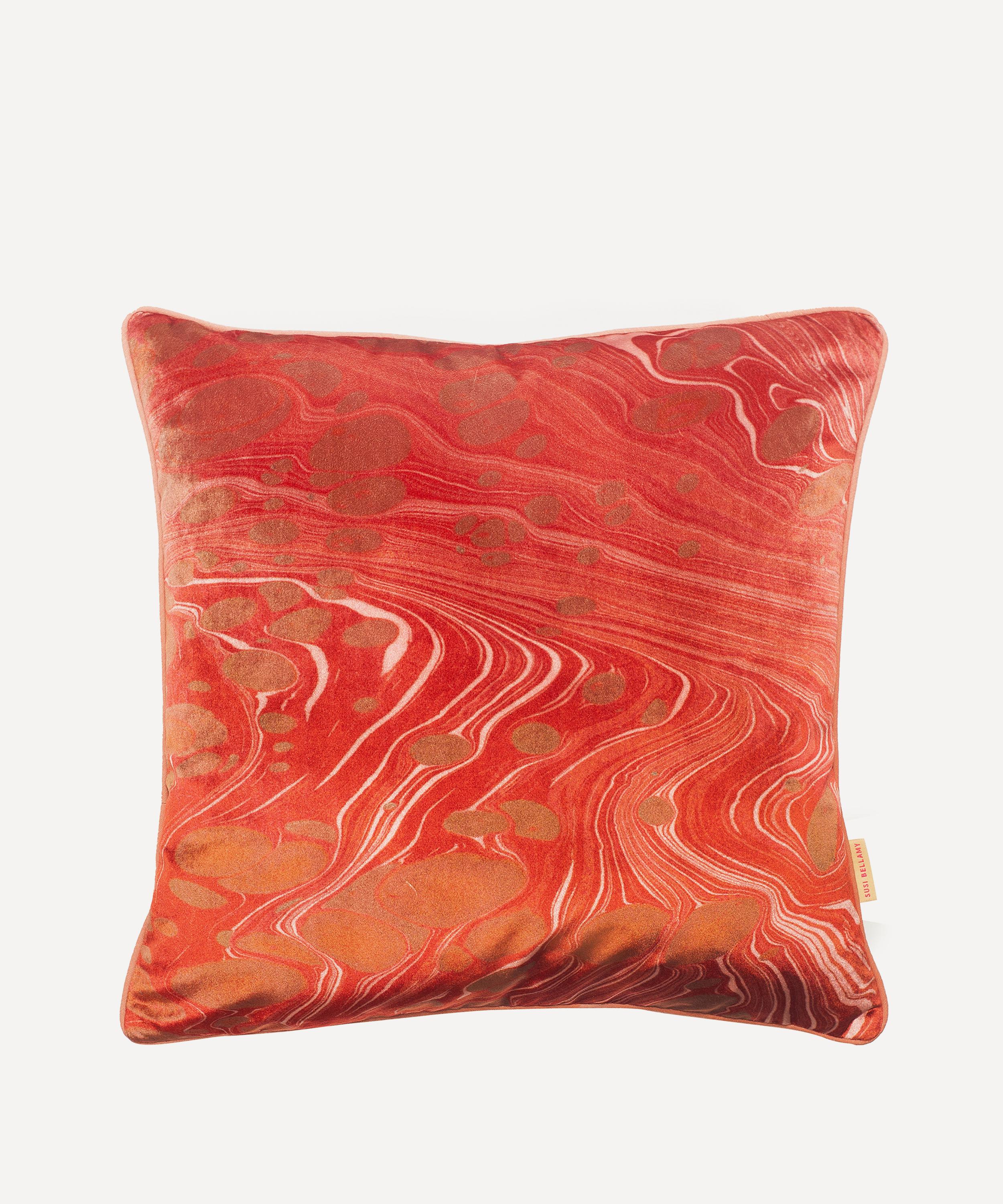 Susi Bellamy - Marbled Amber Velvet Square Cushion