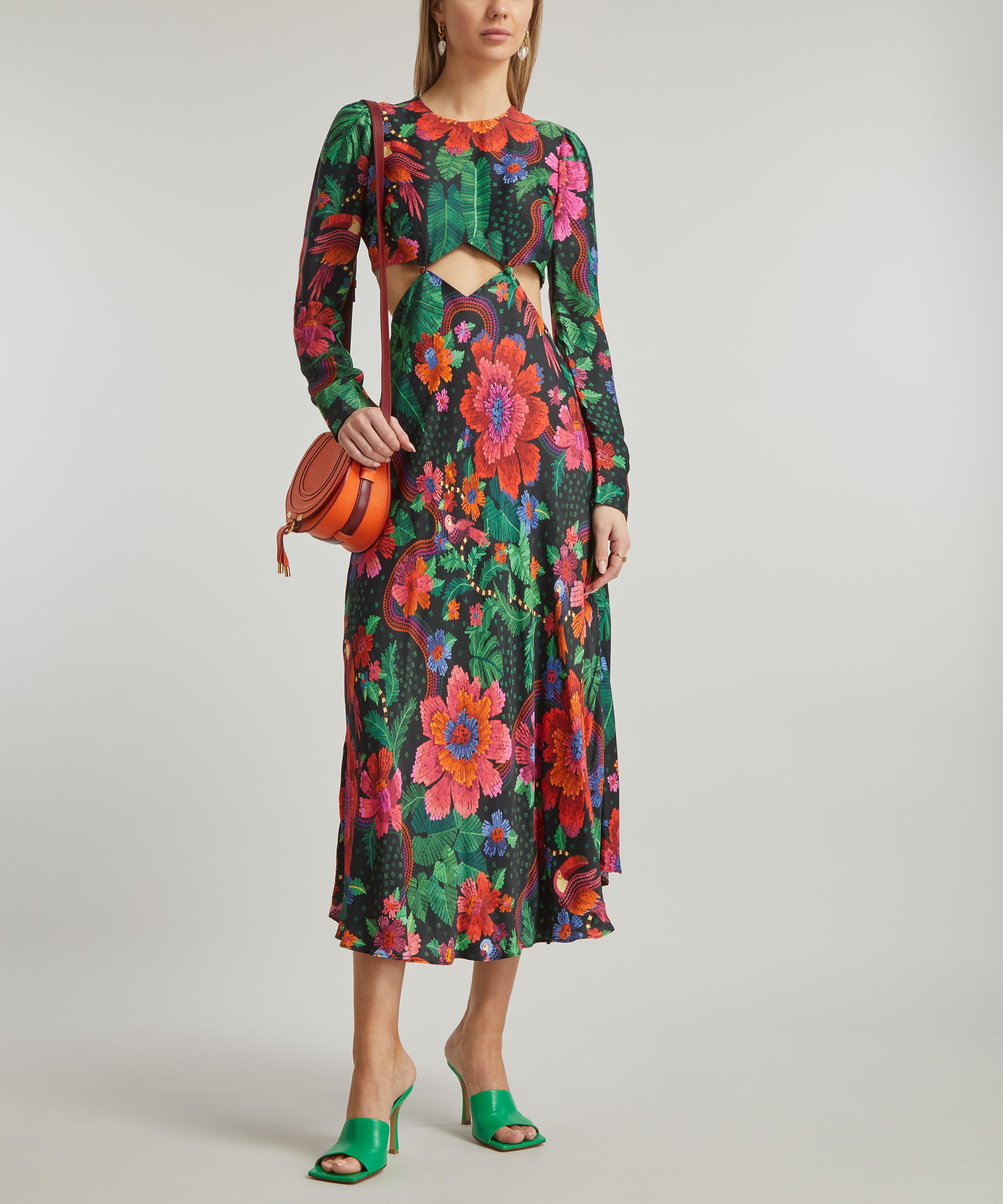 FARM Rio - Black Blooming Garden Cut-Out Midi-Dress image number 1